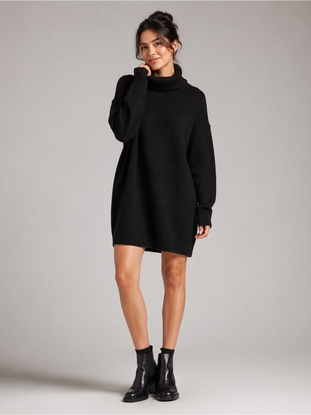 Gap CashSoft Relaxed Turtleneck Sweater Mini Dress Black M